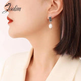 Zircon Freshwater Pearl Pendant Earrings Stainless Steel Jewelry