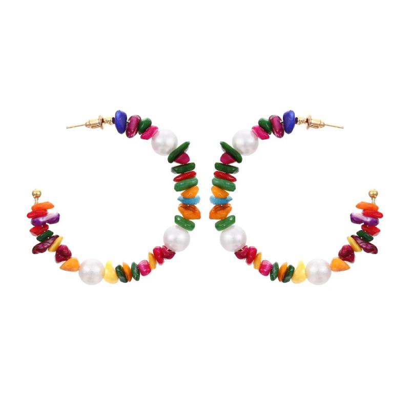 Colorful Stone Pearl Za Hoop Earrings Women Round Stud Earrings
