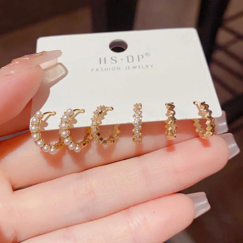 Autumn Zircon Pearl Ear Buckle Set