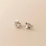 Sterling Silver Clover Pearl Round Hoop Earrings for Women