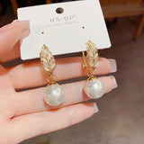 Opal Stone Leaves Pearl Earrings