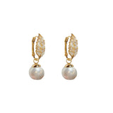 Opal Stone Leaves Pearl Earrings