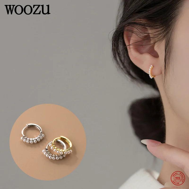 925 Silver Pearl Huggie Hoop Earrings Wedding Jewelry