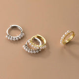 925 Silver Pearl Huggie Hoop Earrings Wedding Jewelry