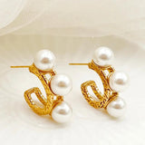 Textured Pearl Hoop Earring Stainless Steel Japan Kpop Thick Ear Women Jewelry