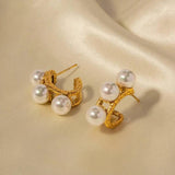 Textured Pearl Hoop Earring Stainless Steel Japan Kpop Thick Ear Women Jewelry
