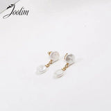 Flat Pearl Hoop Stainless Steel Pendant Earrings