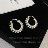 Geometric Zircon Pearls Sparkling Earrings