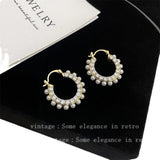 Geometric Zircon Pearls Sparkling Earrings
