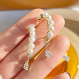 Water Drop Hoop Earrings 14K Real Plated Pearl Zircon for Women
