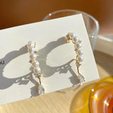 Water Drop Hoop Earrings 14K Real Plated Pearl Zircon for Women