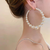 Imitative Pearl Bead Hoop Earrings Geometric Wedding Bride Jewelry