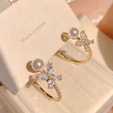 14K Butterfly Pearl Hoop Earrings Crystal AAA Zircon Gift