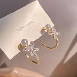 14K Butterfly Pearl Hoop Earrings Crystal AAA Zircon Gift