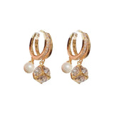 Zircon Square Ball Pearl Ear Clasp Earrings