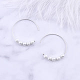 925 Silver 5 Shell Pearl Hoop Earrings For Women Long Round Earring Dangle