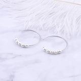 925 Silver 5 Shell Pearl Hoop Earrings For Women Long Round Earring Dangle