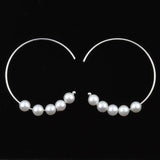 925 Silver 5 Shell Pearl Hoop Earrings For Women Long Round Earring Dangle