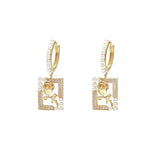 Geometric Square Retro Pearl Flower Earrings