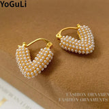 Vintage Simulated Pearl Heart Earrings For Women Wedding