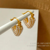 Vintage Simulated Pearl Heart Earrings For Women Wedding