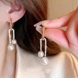 French Temperament U-Shaped Zircon Pearl Earrings