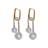 French Temperament U-Shaped Zircon Pearl Earrings