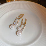 French Temperament U-Shaped Zircon Pearl Earrings