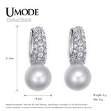 Tiny CZ Pave Simulated Pearl Rhodium Hoop Earrings