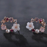Sweet Flower Floral Earring Rhinestone Crystal Girly Heart Pearl Hoop