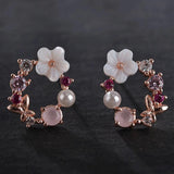 Sweet Flower Floral Earring Rhinestone Crystal Girly Heart Pearl Hoop