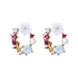 Sweet Flower Floral Earring Rhinestone Crystal Girly Heart Pearl Hoop