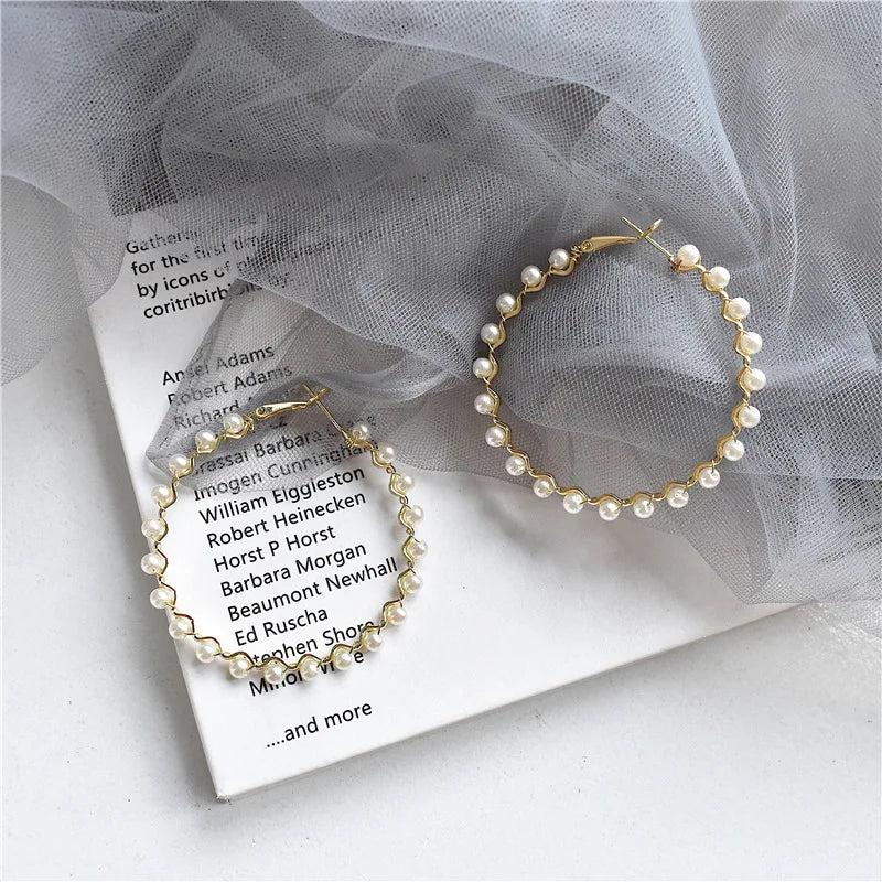 Pearl Round Circle Hoop Earrings for Women