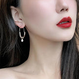 Metal Round Hoop Earrings with Pearl Dangle