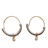 Metal Round Hoop Earrings with Pearl Dangle