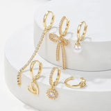 Heart Tassel Zirconia Pearl Hoop Earrings for Women