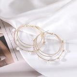 Three Layer Pearl Alloy Oversized Ear Hoop Earrings Sweet Women's Jewelry