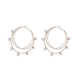 Three Layer Pearl Alloy Oversized Ear Hoop Earrings Sweet Women's Jewelry