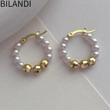 Silver Plated Simulated Pearl Hoop Earrings For Women Girl Party Gift