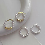 Silver Plated Simulated Pearl Hoop Earrings For Women Girl Party Gift