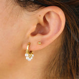 Mini Hoop Earring with Fresh Pearl Charm Dangle for Women Wedding