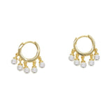 Mini Hoop Earring with Fresh Pearl Charm Dangle for Women Wedding