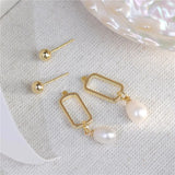 French Geometric Pearl Earrings for Women