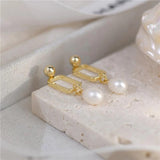 French Geometric Pearl Earrings for Women