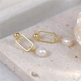 French Geometric Pearl Earrings for Women