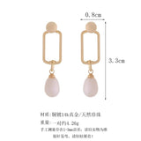 French Geometric Pearl Earrings for Women