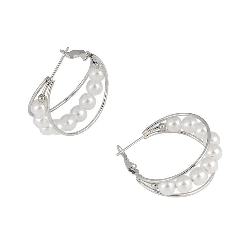Round Pearl Earrings  Stainless Steel Statement Jewelry