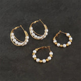 Round Pearl Earrings  Stainless Steel Statement Jewelry