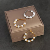 Round Pearl Earrings  Stainless Steel Statement Jewelry
