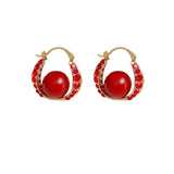Festive Red Pearl Zircon Earrings Light Earrings